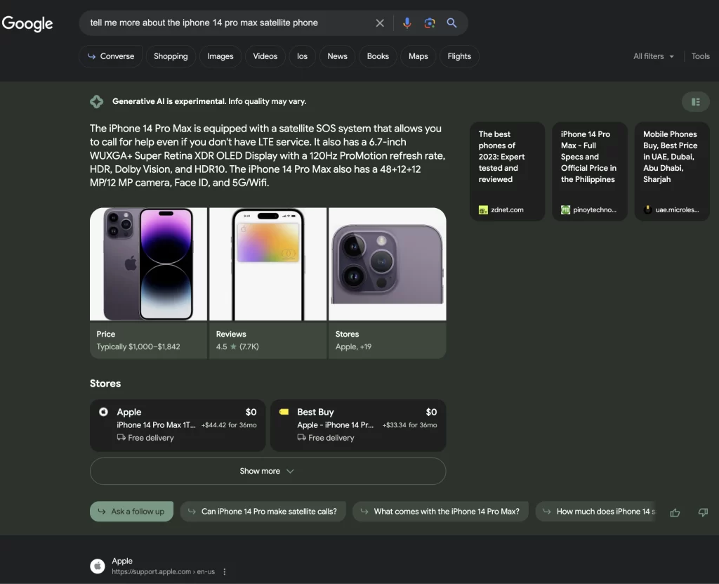 Google SGE detalii produse