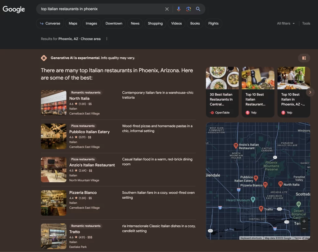 Google SGE sectiune local pack