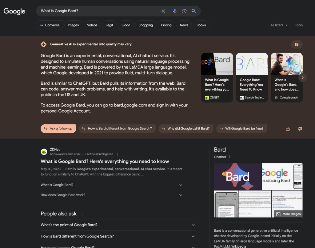 sectiune faq Google SGE