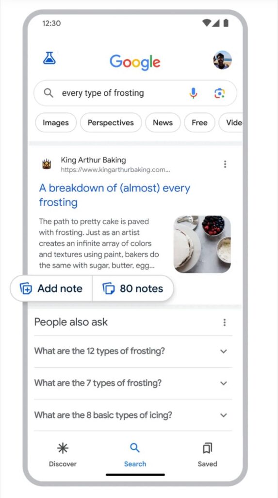 sectiune note Google SGE