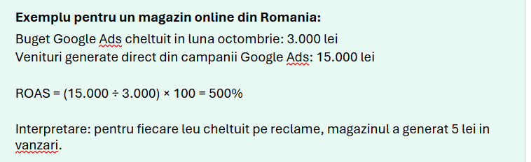 exemplu ROAS pentru un magazin online din Romania