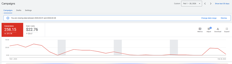 grafic date inainte de optimizare cont Google Ads